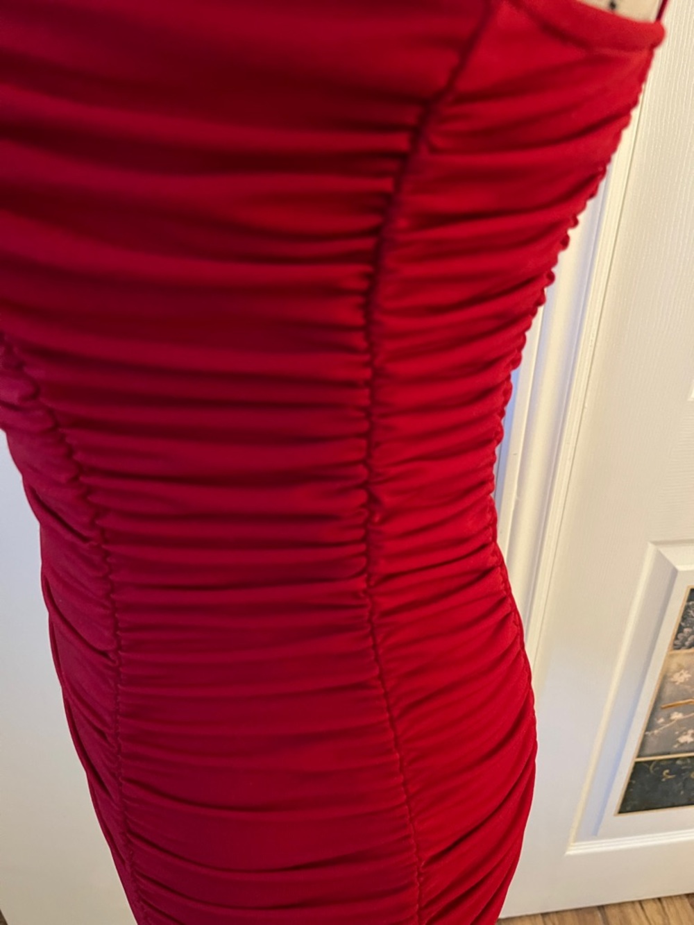 😃Revamped Red Ruched Spaghetti Strap Mini Dress - Picture 5 of 8